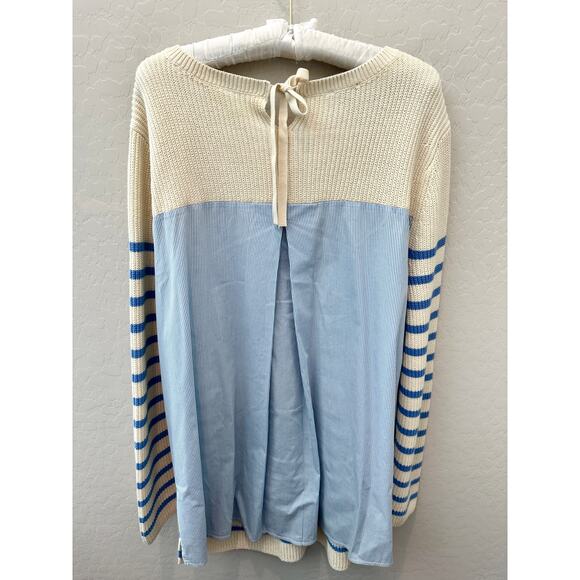 TALBOTS | Nautical Striped Cream Sweater with Back Bow & Contrast Panel | 1X - Picture 6 of 8